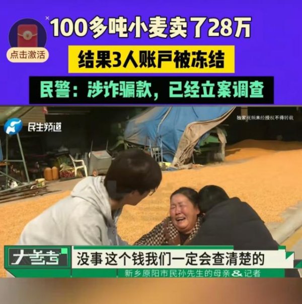 大通证券 28万元小麦成交款涉诈被冻结，农户痛哭，律师：用涉诈资金付款属转移赃款的环节